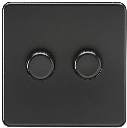 Knightsbridge SF2182MBB Screwless 2G 2-Way 10-200W (5-150W LED) Trailing Edge dimmer, 230 V, Matt Black