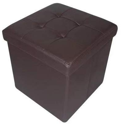 HomeHarmony® Quilted Top Folding Storage Ottoman Seat, Stool, Toy Storage Box Faux Leather (Brown, Medium)