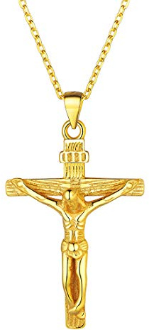 U7 Crucifix Necklace For Men Christian Cross | Mens Jesus Religious INRI Pendant Faith Jewellery Easter Gift for Christian Believers