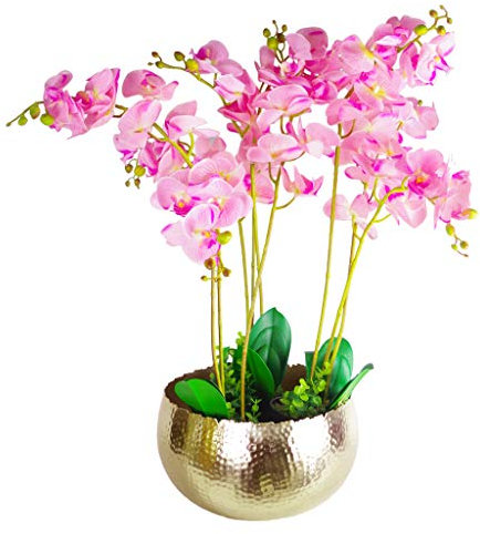 Leaf Large Artificial Orchids Display with XL Metal Bowl Planter 70x70cm, 70cm x 70cm LEAF-7310-7046x3
