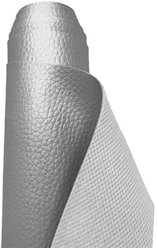 A-Express Premium Gekörnt Wasserdicht Kunstleder Gekörnt Lederimitat Texturiert Lederstoff Meterware - 100cm x 140cm (Glänzend Silber)