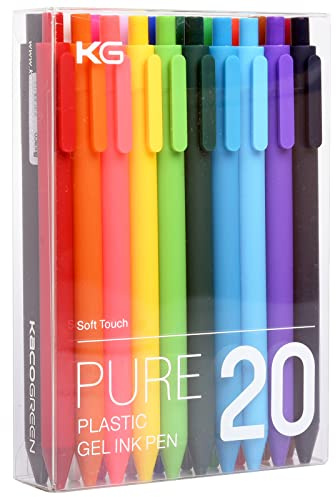 Kaco PURE Colored Gel Pens 0.5mm 20 Pieces Set Comfort Grip Quick Drying