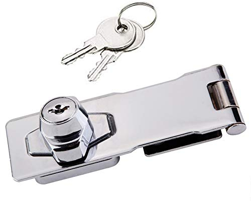 Tiberham abschließbare Haspe mit integriertem Schloss, selbstschließende Türschließe, für Türen, Fenster, Schränke, Haustierkäfige, Zubehör, 10 cm