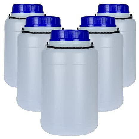 Bote 5 litros boca ancha con tapa y asa. Bidón de plástico. Pack 5 Unidades.