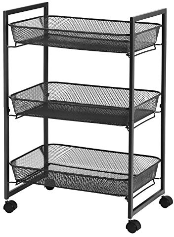 SONGMICS BSC061B01 Carro de Cocina y Baño con Cestas de Alambre, Color Negro, 42 x 26 x 62.3 cm