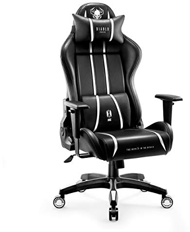 Diablo X-One 2.0 Gaming Stuhl Gamer Chair Bürostuhl Schreibtischstuhl Verstellbare Armlehnen Ergonomisches Design Nacken/-Lendenkissen Wippfunktion Schwarz-Weiß King (XL)