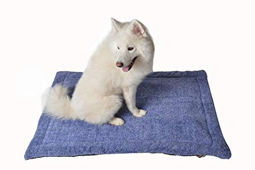 RAIKOU Hundedecke Katzendecke Haustier-Decke mit Plüsch Kissen Fleece-Decke/Tier Schlafdeck Hundebett Haustierbett, waschbar und rutschfest(Blau Melange,60x40cm