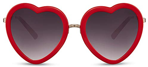 Cheapass Sonnenbrille Herzförmig Mode Schattierungen Roter Rahmen mit Metallbügeln UV400-geschützt Damen