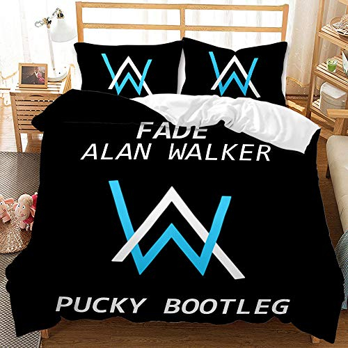 YXWHY Musikthema schwarz 3D Digitaldruck hypoallergene Mikrofaser Musik-Band Alan Walker Bettwäsche-Set Mädchen Junge Teens,Bettbezug Music bettwäsche 135x200cm mit 2 Kissenbezüge 80x80