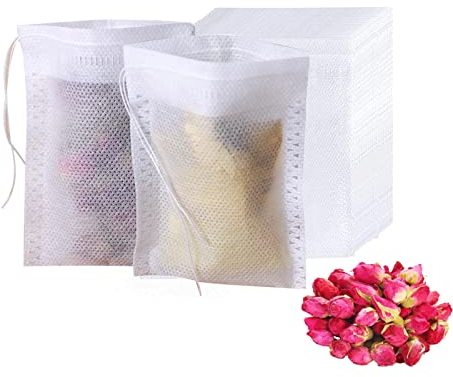 200 Stück Einweg Teebeutel mit Kordelzug Teefilterbeutel Einweg Teabag Teebeutel für Losen Tee Gewürzsäckchen Gewürzbeutel für Tee Obsttee Teeblumen Gewürz Kräuterpulver 5 × 7cm