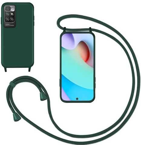 GoodcAcy Handykette Handyhülle für Xiaomi Redmi 10,Smartphone Necklace Hülle mit Band Schutzhülle mit Kette zum umhängen Halskette Flüssig Silikon Case für Xiaomi Redmi 10,Grün