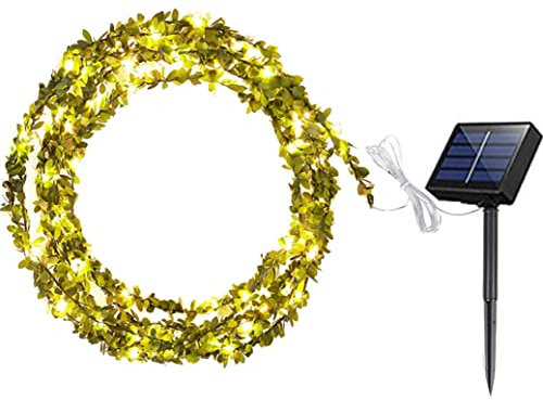 Toifucos Solar Ivy String Lights, 10M 100LEDs Artificial Green Leaves String Lights Vine Hanging Garland Fairy Lights Ivy Vine String Light for Outdoor Party Wedding Garden Christmas (Warm White)