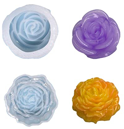 NOMEY 2 pièces Fleur de Pivoine 3D Exquise Qualité Alimentaire en Silicone Bougie Moule Forme Grande Rose pour à La Cire Soja