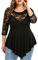 Longshirt Damen Plus Size Damen Bluse Spitze Langarm Shirt Übergroße Spitzenbluse Rundhals Asymmetrisch Oberteile Langarmshirt Blumen Stickerei Tunika Tshirt Mollige Elegant Festliche Tops