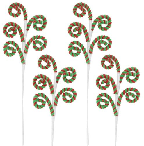 4 Pcs Christmas Candy Cane Ornaments Picks, Red Green Xmas Candy Cane Decorations Pendant Tree Decorations for Holiday Party Home Candy Decoration (Red & Green)