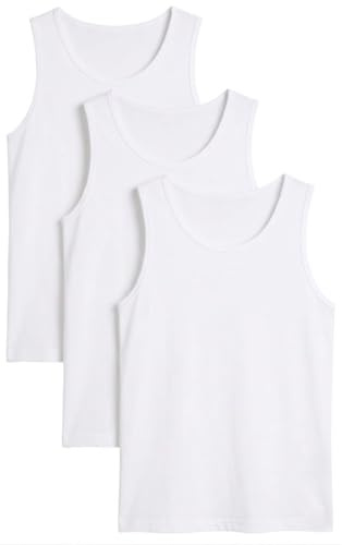 ZRWASKA® Men's Vests Tank Tops White Sleeve-Less Plain Cotton Undershirts Out Door Breathable Slim Fit Summer Top Vest Everyday Athletic wear Easy Fit Dry-Fit Workout Shirts White Size Small
