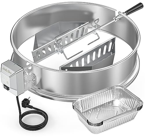 onlyfire Set de Mejora Asador Ring para Barbacoa con 2 Cestas para Carbón y 10 Bandejas de Recolección de Grasa de Aluminio,para Weber 57cm y la Mayoría de Otros 57 CM Kettle Charcoal Grills