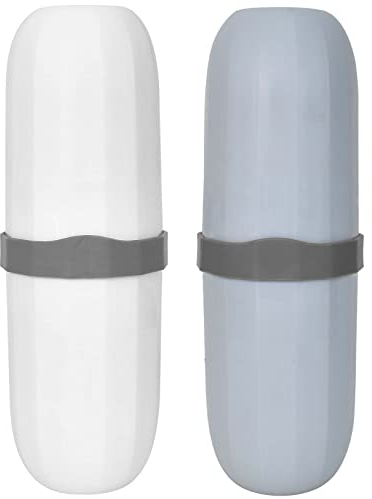 2 Stück Reise Wasser Becher Set, Portable Zahnputzbecher Reisen, Zahnbürsten Etui, Zahnbürstenhalter Zahnbürste Case für Camping Reisen Wandern Geschäftsreisen Zuhause Schule (Blau, Weiss)