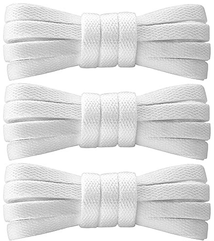 PTERYBIRD Cordones de zapatos para tenis, 3 pares de cordones planos de 5/16 pulgadas de ancho, cordones de repuesto duraderos para Converse Air Force 1, Blanco, 43″ ( 110 cm ) - 3 Pairs