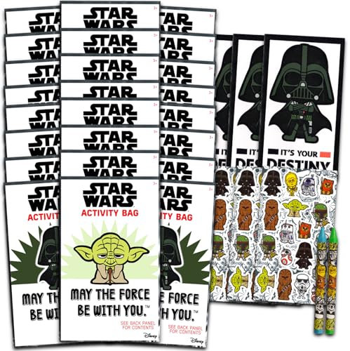 Star Wars Set di bomboniere per feste di compleanno, confezione con 24 confezioni da gioco, mini libri da colorare, adesivi e altro ancora per sacchetti di caramelle (forniture per feste)