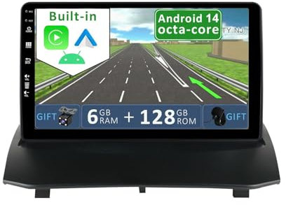 YUNTX [6GB+128GB] Android 14 2 Din Car Stereo Fit for Ford Fiesta Mk 6 2008-2017-[Built-in CarPlay/Android Auto/DSP/GPS]-IPS 2.5D 9”Touchscreen-Camera+MIC-DAB/360 Camera/Bluetooth 5.0/Mirror Link