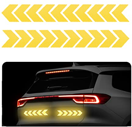 JNNJ 2Pcs Auto Pfeil Reflektierende Warnung Aufkleber, Nacht Zeit Hohe Sichtbarkeit Selbst Klebeband, Universal für Auto Anhänger LKW Motorrad Fahrrad Boot(Gold)