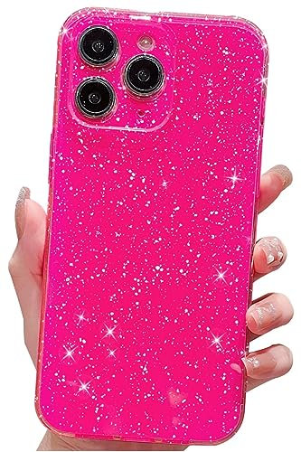 Finyosee Compatible with iPhone 11 Pro Case 5.8 inch, Cute Neon Bright Color,Glitter Bling Thin Slim Shockproof Silicone Sparkly Case, Soft TPU Phone Case for Women Girl-Hot Pink