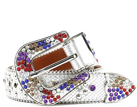 NALANY Herren Damen Strass Gürtel mit Schlangen Muster, Western Glitzer Taillengürtel Farbig Kristall Diamanten Cowgirl Cowboy Bling Nietengürtel für Jeanshosen(100cm/waist:33, White)