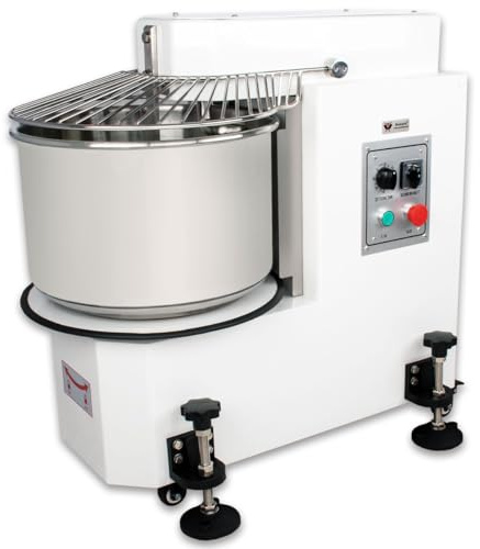 Beeketal 'BTK30' Profi Teigknetmaschine 30l auf Rollen, mit Spiralkneter und rotierender Schüssel (Knethaken 101 oder 180 U/min, Schüssel 17 oder 24 U/min), 30l Gesamtvolumen für max. 12 kg Mehl