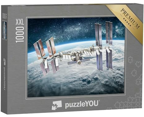 Puzzle 1000 Teile XXL „Internationale Raumstation auf der Umlaufbahn des Planeten Erde ISS Sterne und Galaxien“