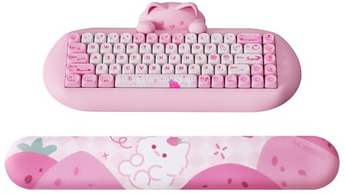 YUNZII Tastatur Handgelenkauflage,Ergonomische Tastatur Maus Handgelenkstütze zum Tippen Schmerzlinderung,Handgelenkauflage für Computer-Tastatur mit rutschfester PU-Basis (pink, meow meow)