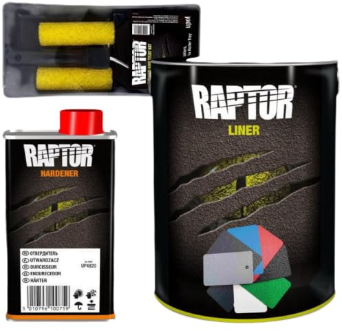 Raptor Liner Lack, alle RAL Farben. 1,1 L (0,75+0,25+0,1) Gebinden + Rollen Set. 2K Fahrzeug & Transportflächen Beschichtung. Upol. (RAL 1001 Beige)