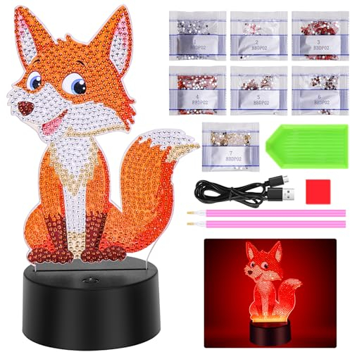 Zoyomax Diamond Painting Nachtlicht, Geschenke für Erwachsene, 3D Kreative Diamond Painting Lampe Fuchs, Weihnachts Geburtstags Geschenk
