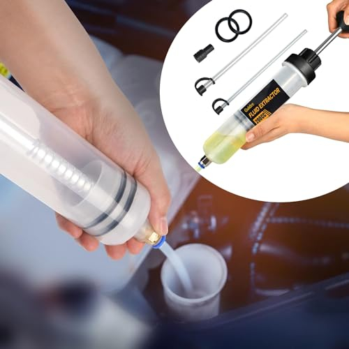 Siringa per Olio,Pompa Manuale a Siringa,Manuale Pompa Olio,Siringa di Aspirazione dell' Olio con 2 Tubi per Liquido dei Freni, Oli Trasmissione, Pompa Trasferimento Aspirazione Dell'olio(200CC )