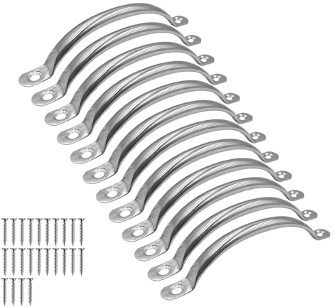 ONEBO 12 Pcs Stainless Steel Drawer Pulls, Cabinet Handles, Door Knob Handles, Curved Handle, with Screws,for Kitchen,Wardrobe,Drawer,Bathroom,Bedroom(Silver)