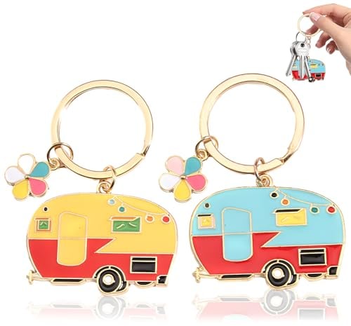 Cozevdnt 2 Pack Wohnmobil-Schlüsselanhänger, Retro-Camping Auto-Schlüsselanhänger, Schlüsselanhänger Zubehör für Reiseanhänger, Paar-Schlüsselanhänger Caravan-Anhänger-Set, Wohnwagen Deko