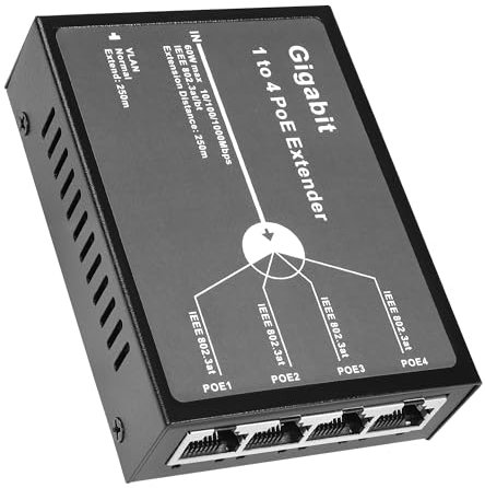 REVODATA Gigabit 4 Port 60W PoE Extender, 10/100/1000Mbps 1 in 4 out PoE+ Repeater with 3 Mode Available, 60W 802.3BT Input, 802.3at Output 30W, 100m/250m PoE Extension for PoE Device (POE5004G-V2)