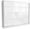 Brent - Kleiderschrank Schiebetüren July, 250cm Breit, Schlafzimmerschrank mit 1 Kleiderstange und Einlegeböden für Kleidung, Kleiderschrank Weiß Matt/Weiß Hochglanz