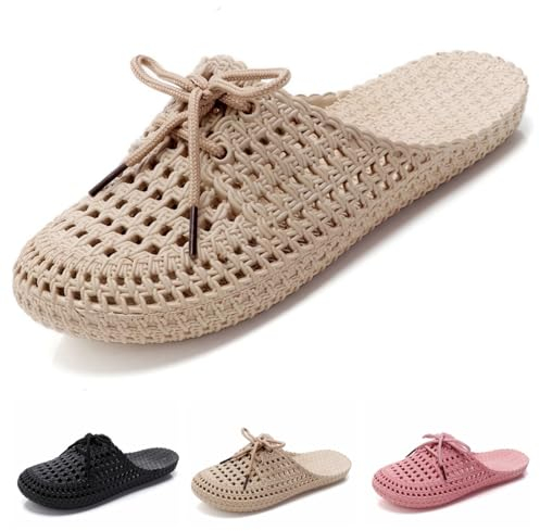 VEXITO Chausson Claquette Femme Été Sabots Sandales Pantoufle Plastique Chaussure Antiderapante Legere Réglable Souple Jardin Douche Bride Piscine Mer Bain Plage Beige Pointure 38 39 /240mm