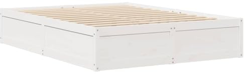 vidaXL Massivholzbett, Holzbett Bett für Schlafzimmer, Bettgestell Bettrahmen mit Lattenrost, Doppelbett Modernes Design, Weiß 140x200cm Kiefer