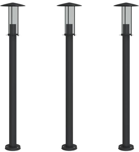 vidaXL Wegeleuchten 3 Stk., Wegeleuchte mit IP44-Schutzart, Außenleuchte mit Diffusor, Standleuchte Gartenlampe, Schwarz Edelstahl