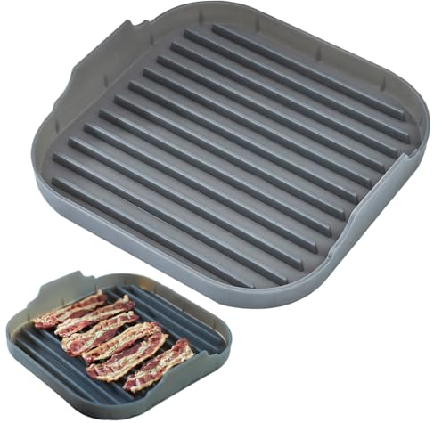 Speck-Mikrowellenschale, Speckkocher für Mikrowellenofen-Lebensmittel-Silikon-Mikrowellen-Speckschalen Nicht-Stick-Speckschale mit Grooves Spülmaschine Safer Easy Spacon Maker 9,8x9.8x2 Zoll Schwarz