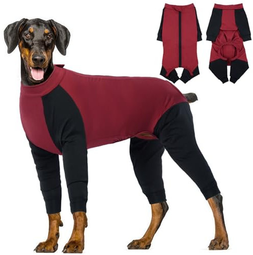 Hjyokuso Hundeoverall Mit Beinen, Hundeschlafanzüge, Hundepyjama Für Große Hunde, Hunde Schlafanzug Mit Reißverschluss, Body Hund Nach Op Für Golden Retriever Labrador Retriever, Rottweiler,Dobermann