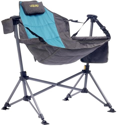 Uquip Campingstuhl Rocky 2.0 Petrol I Faltbarer Schaukelstuhl mit 120 kg Traglast I kompakter Faltstuhl aus Stahl & Polyester I klappbarer Outdoor-Stuhl für Camping, Strand, Garten & Festivals