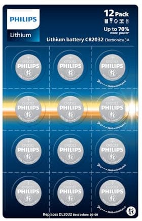 Philips Lithium CR2032 Batterie 3 Volt, Ottimali per orologi, portachiavi e calcolatrici, Confezione da 12