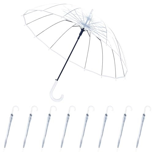 Kvittra 8 transparente Hochzeitsschirme, 91,4 cm, großer Regenschirm, winddicht, Blasen-Regenschirme mit J-Hakengriff für Braut, Bräutigam, Geschenk, Foto-Requisite, Hochzeiten, Reisen
