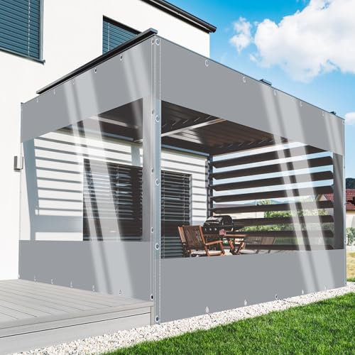 TMGJShd Telone Impermeabili Pannelli Laterali 0,5mm per Esterno, PVC Tende Telone Trasparenti con Occhielli per Tutte Le Stagioni, Esterno Pergola Auto Gazebo Veranda. (Grigio/Size: H:0.8m W:0.8m)