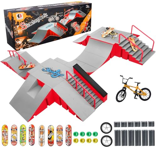14-in-1 Fingerboard Skatepark Set with 8 Finger Skateboards and Finger Bike