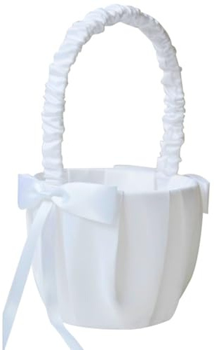 Streukörbchen Hochzeit Mit Schleife, Streublumenkorb | Weiß Blumenkorb Blumenmädchen Streukorb, Hochzeit Blumen Korb Satin, Für Abschlussfeiern, Bankette, Partys