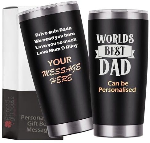 Eliphs Personalised Custom Engraved Insulated Travel Mug with Lids Insulated Tumbler Coffee Cup Stainless Steel Double Wall Engraved with Name Gifts for Men Daddy Grandad Women Mummy